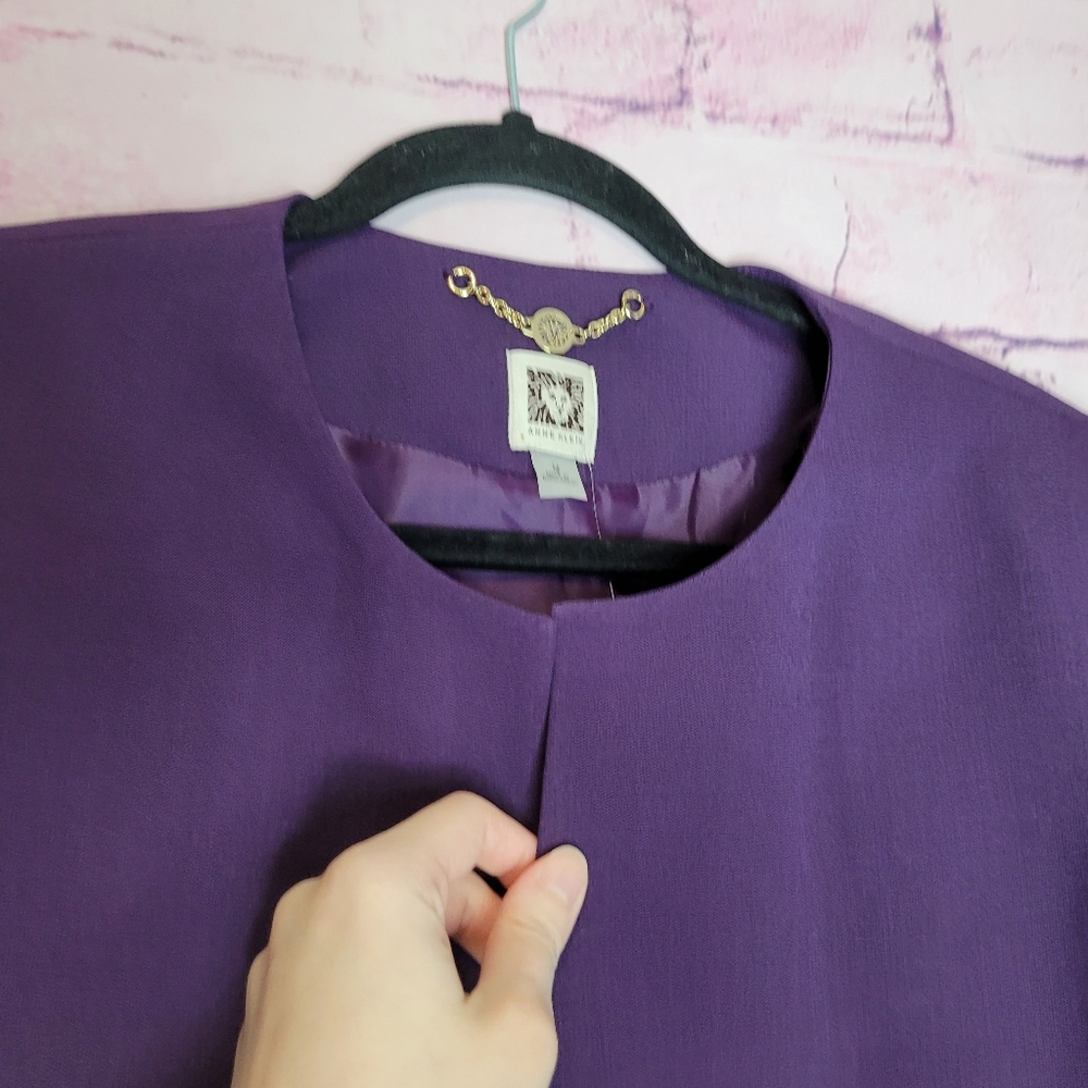 ANNE KLEIN BLACKBERRY CORDIAL OPEN FRONT WORK CAREER DRESS LONG LENGTH JACKET M - Picture 3 of 13